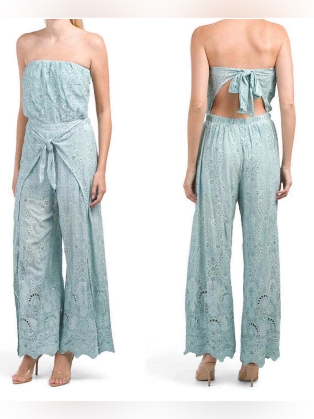 YOUNG FABULOUS & BROKE EYELET STRAPLESS JUMPSUIT SURF WASH Sz Large